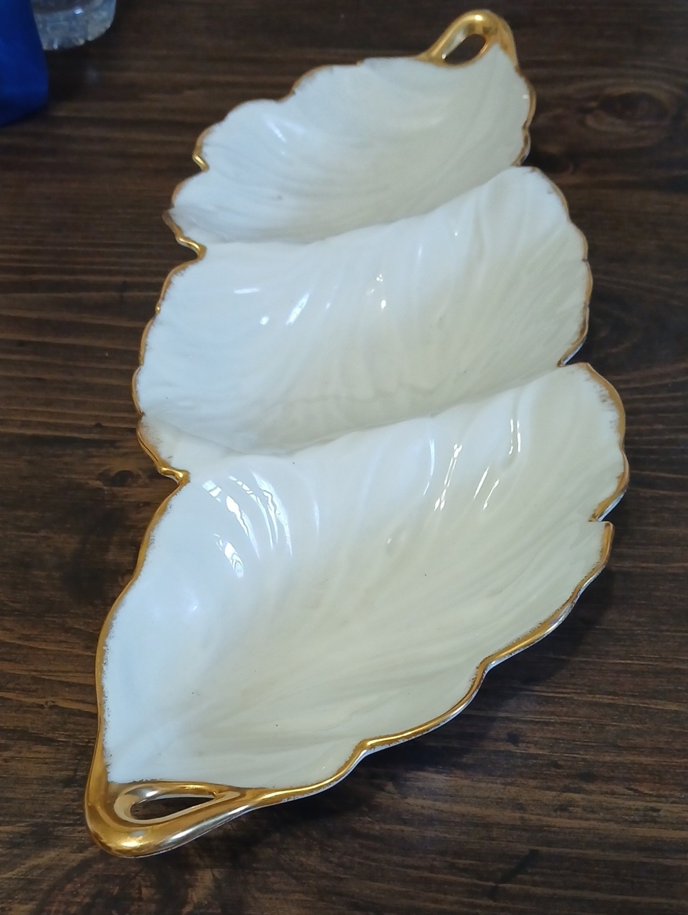 Lenox White and Gold Leaf Trio Serving Dish